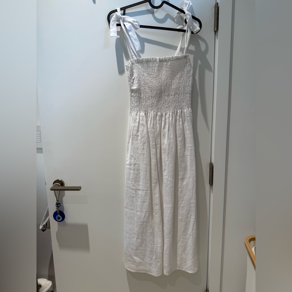 White Smocked Midi Dress